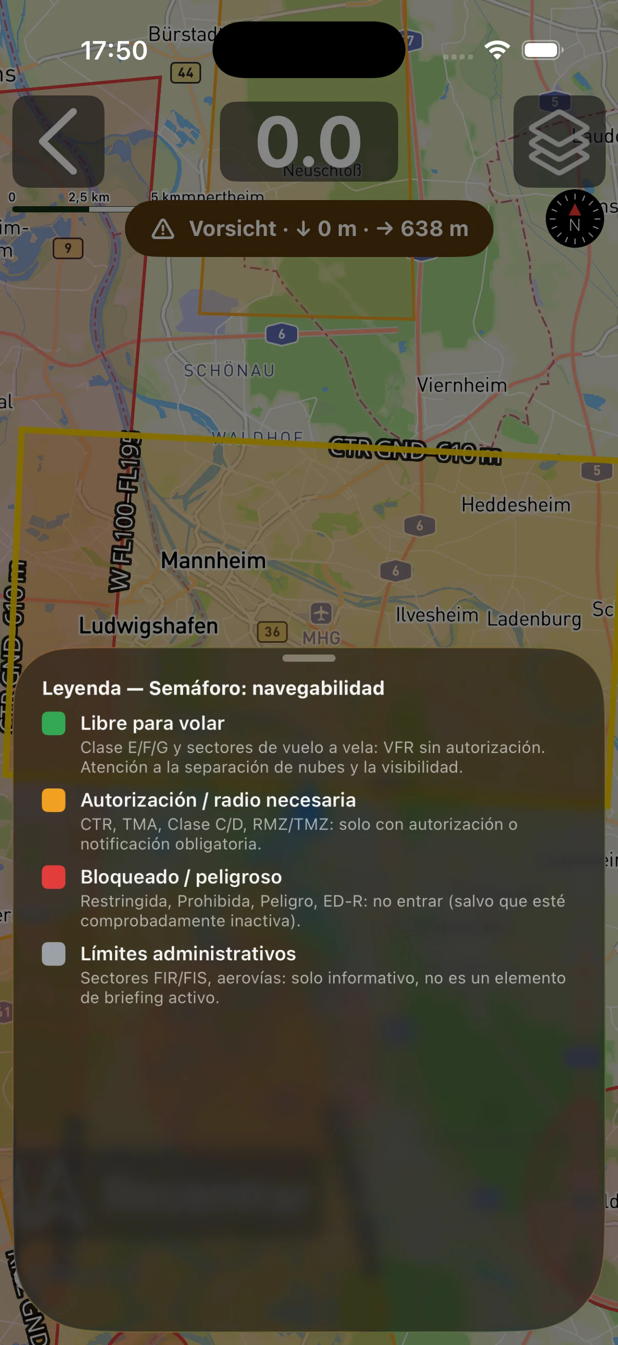 Visualización del espacio aéreo con código de color – sistema semáforo