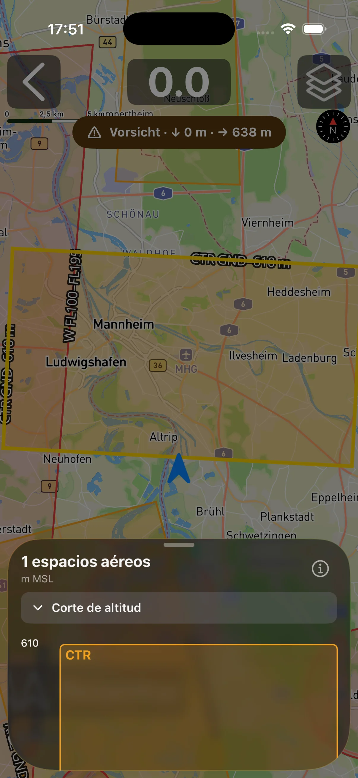 Corte transversal de altitud de una advertencia de espacio aéreo