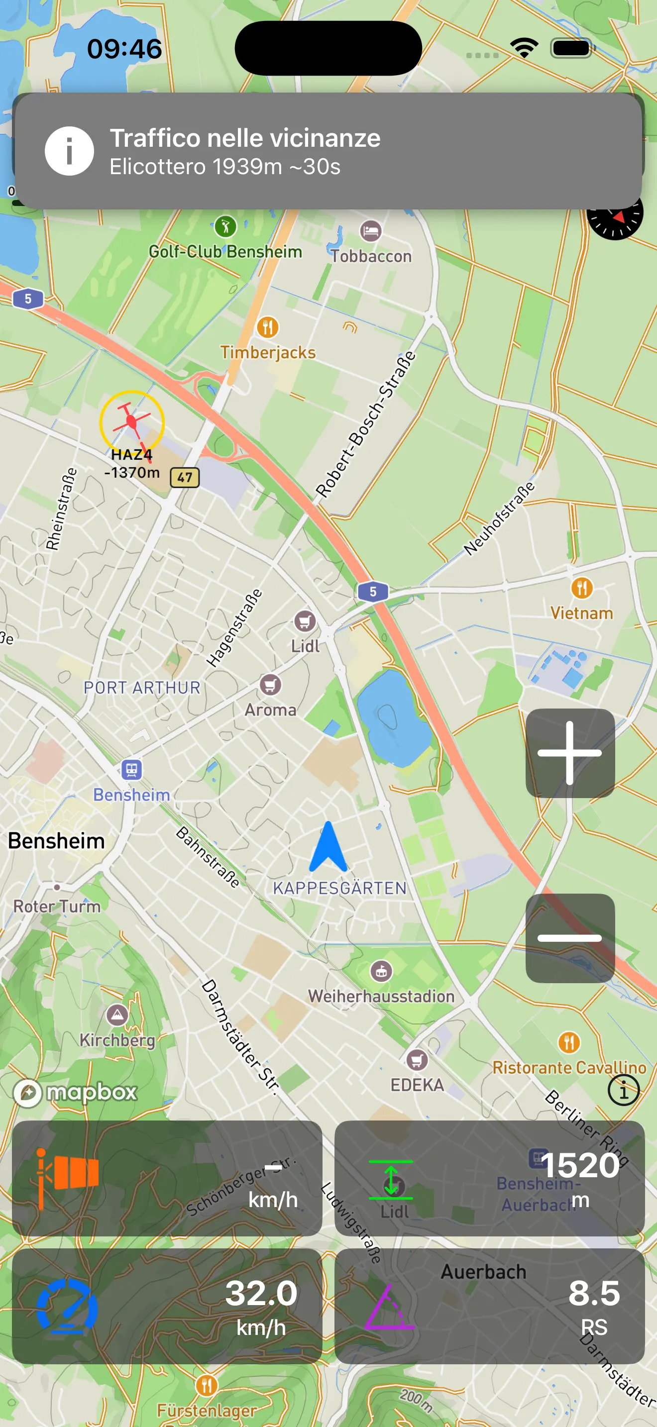 Traffico aereo in tempo reale sulla mappa 3